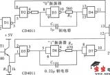 用门电路组成的发声型逻辑笔(CD4011)电路图