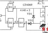 用门电路组成的文字显示型逻辑笔之一(CD4069)电路图
