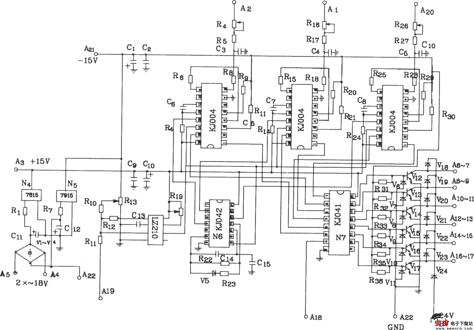可控硅三相过零触发控制板KJZ6-3电原理图