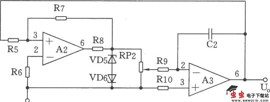 由&mu;A741集成运放构成的三角波发生电路
