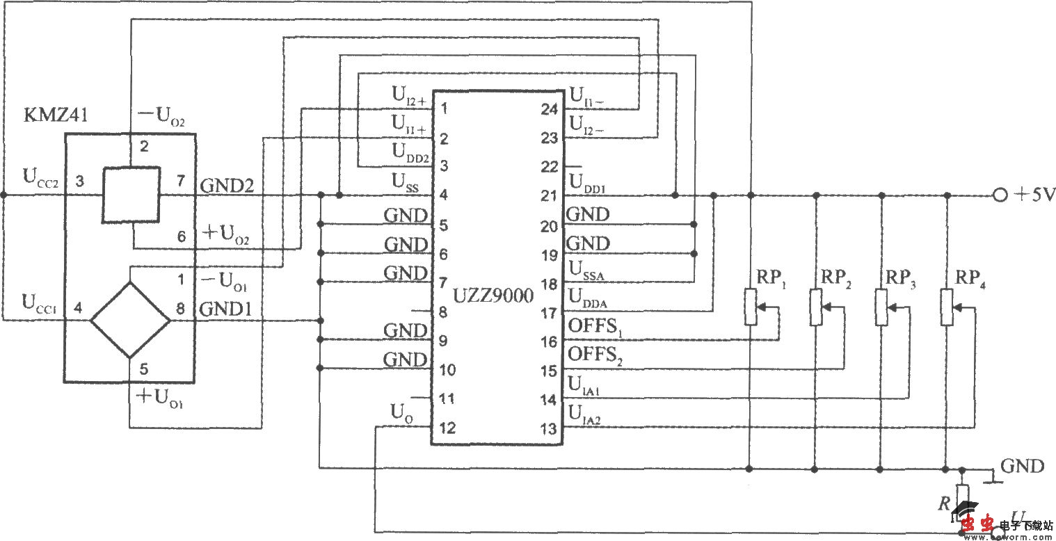 由角度传感器信号调理器UZZ9000和磁阻式传感器KMZ41构成的电压输