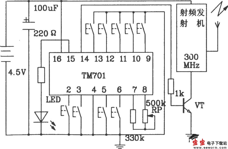 由TM701/TM702构成射频遥控发射、接收电路图