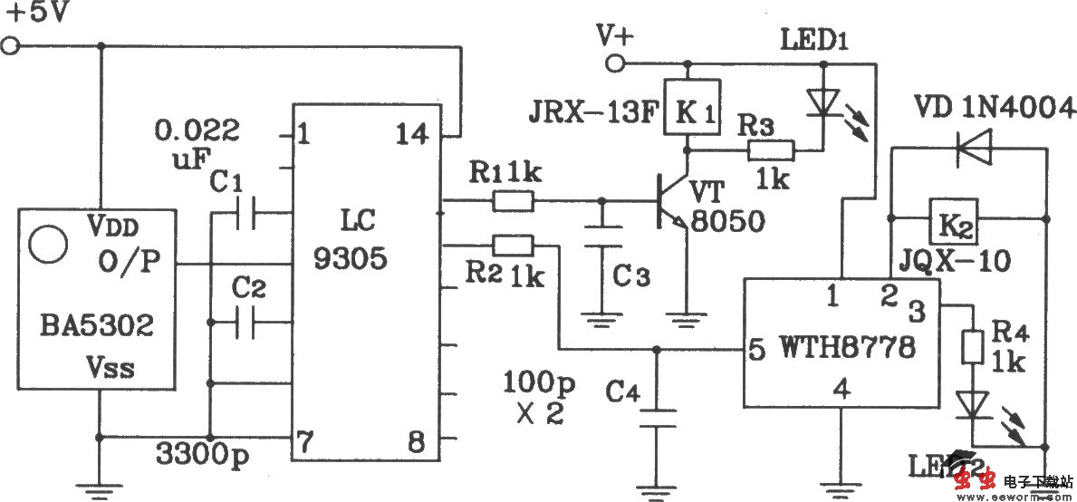 LC9301/9305红外遥控发射、接收集成应用电路图