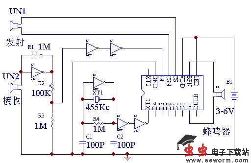 超声波测距报警控制芯片电路