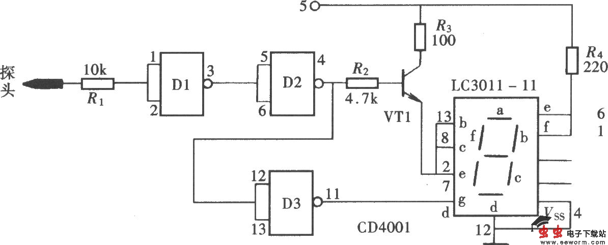 用门电路组成的文字显示型逻辑笔之四(CD4001)