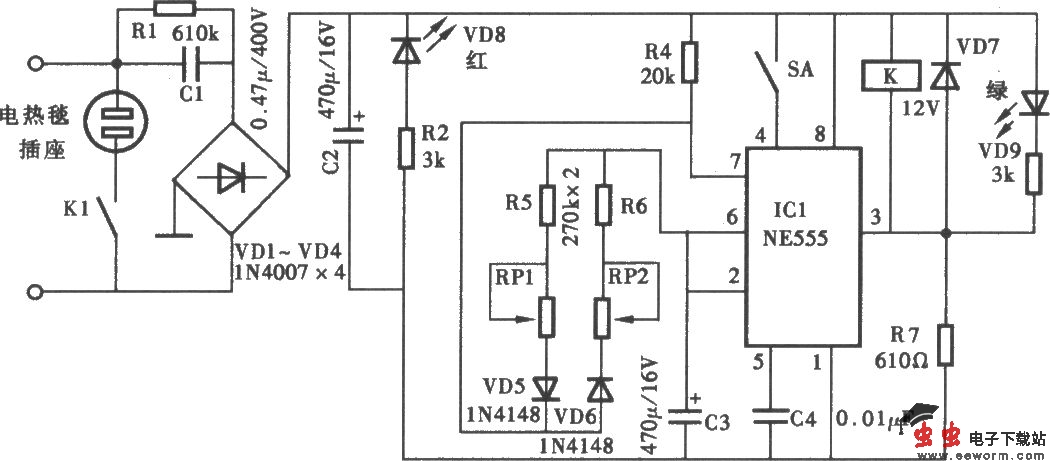 电热毯循环定时器电路