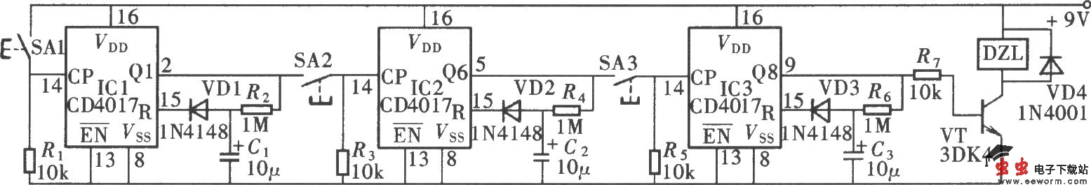由CD4017组成的时控式密码锁电路