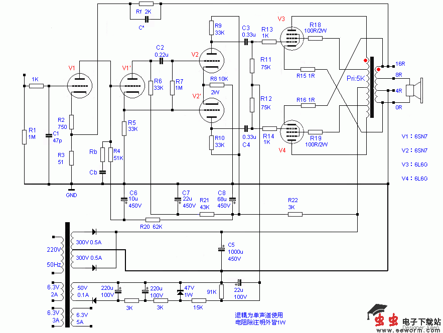 6L6G(6P3P)推挽1，输出功率25W，THD=0.3%