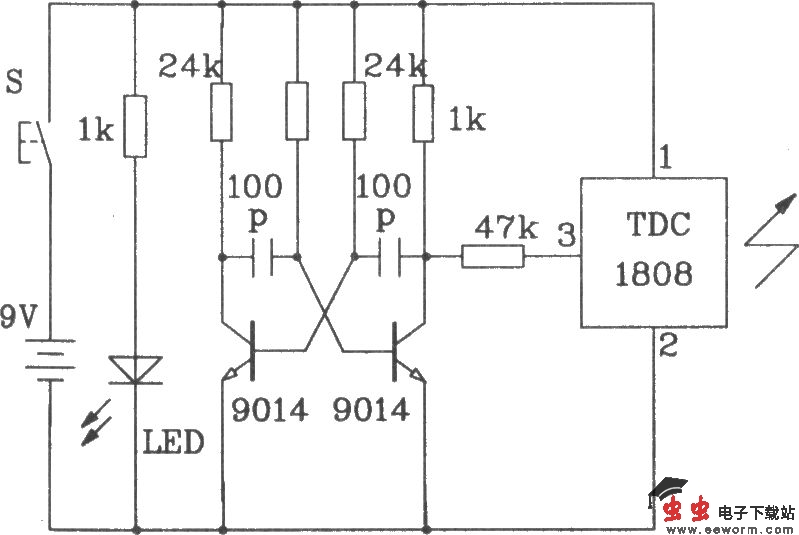 由TDC1808/1809构成射频单、多通道遥控发射、接收电路图