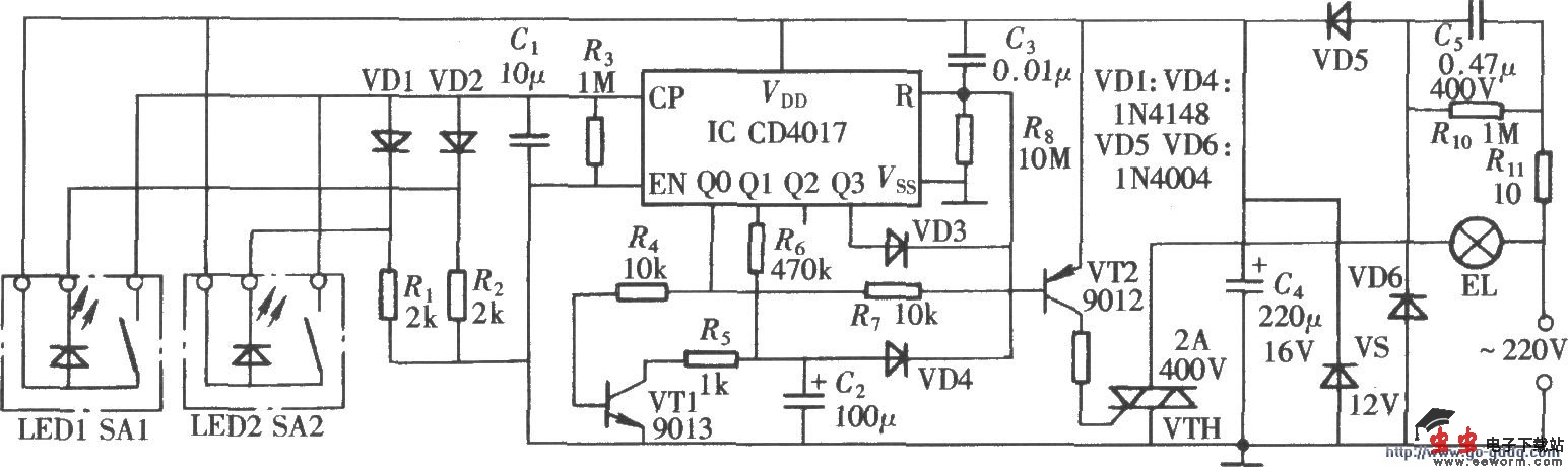 由CD4017构成的延时灯控制器