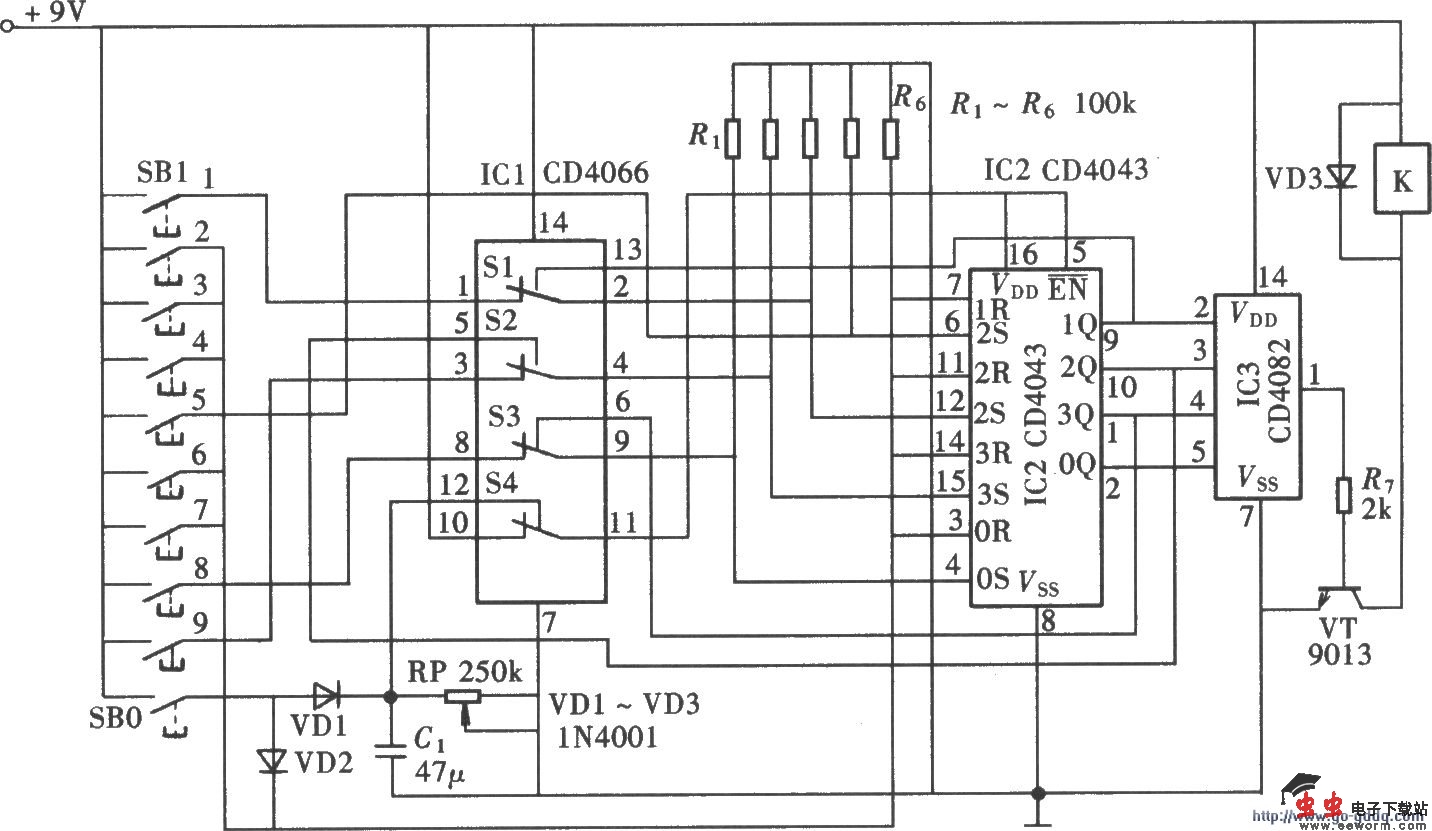 十位按键密码开关(CD4066、CD4043)