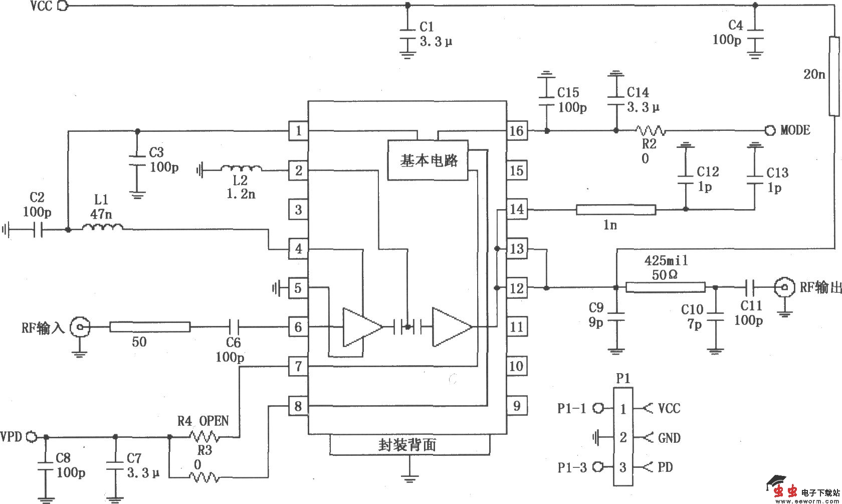由RF2152构成的824~849MHz功率放大电路
