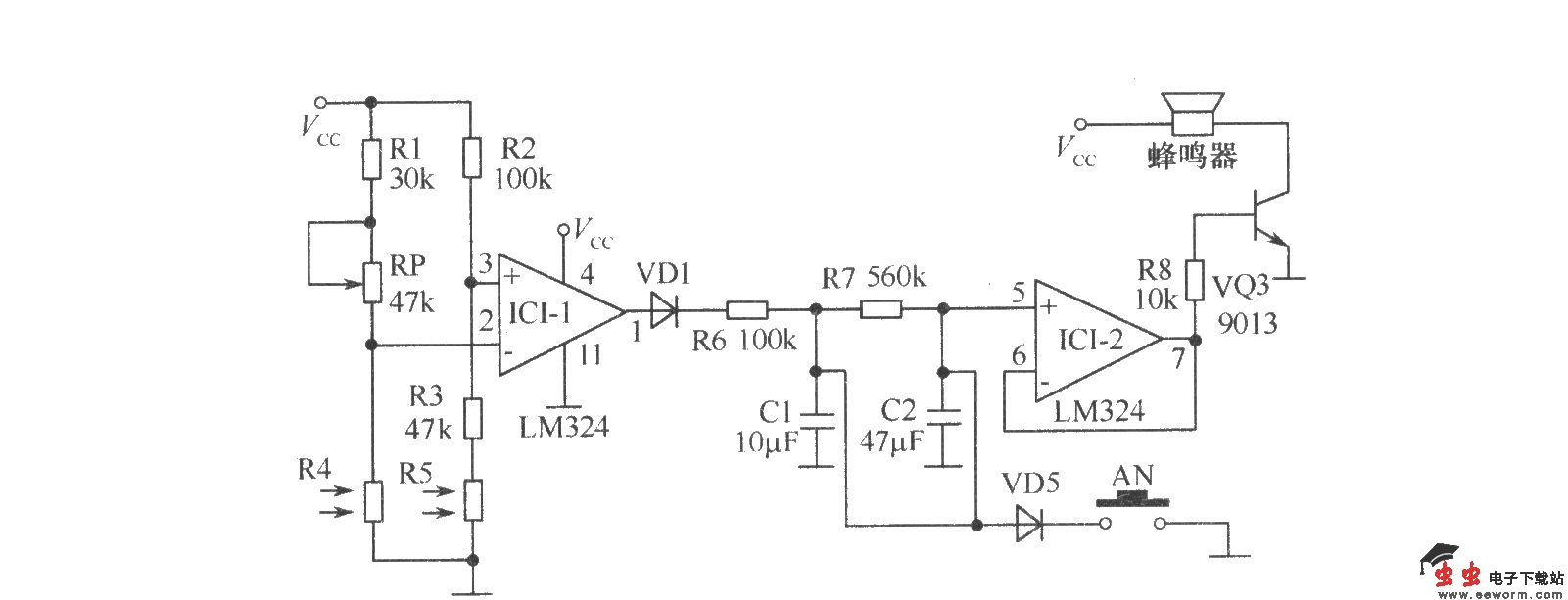 电路原理煤气炉熄火报警器电路