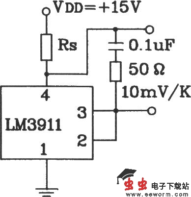 由LM3911单片温度控制集成电路构成电容性负载测温电路