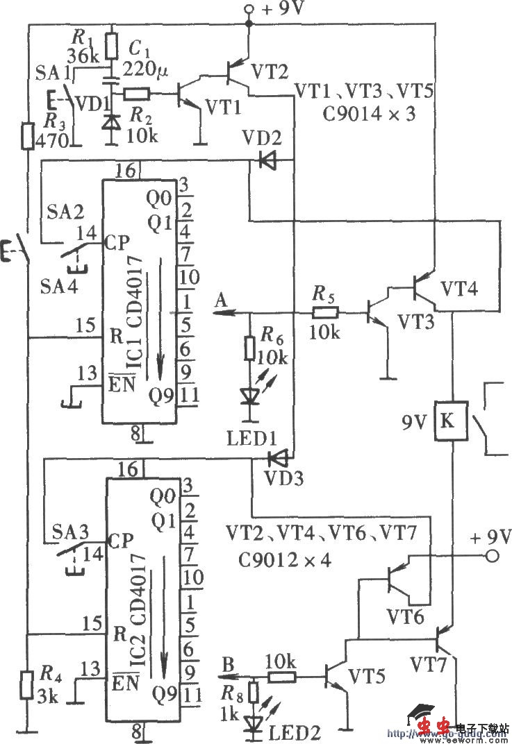 安全可靠的密码锁电路(CD4017)