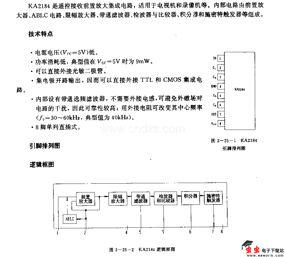 KA2184 (电视机和录像机)遥控接收前置放大电路