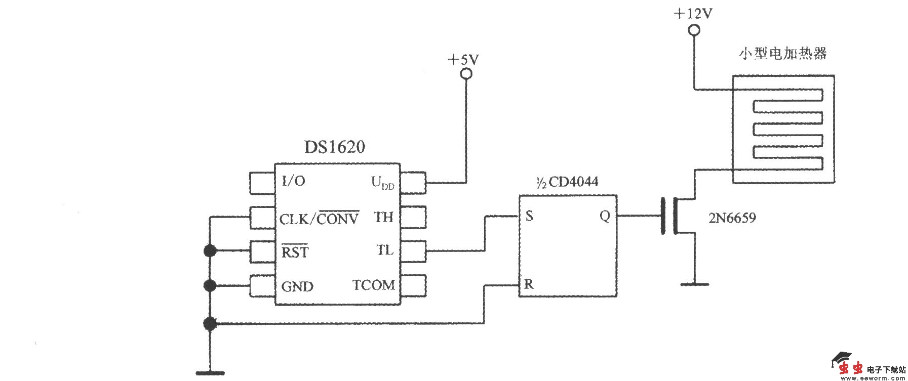 由带三线串行接口智能温度传感器DS1620构成的小型电加热器的控温