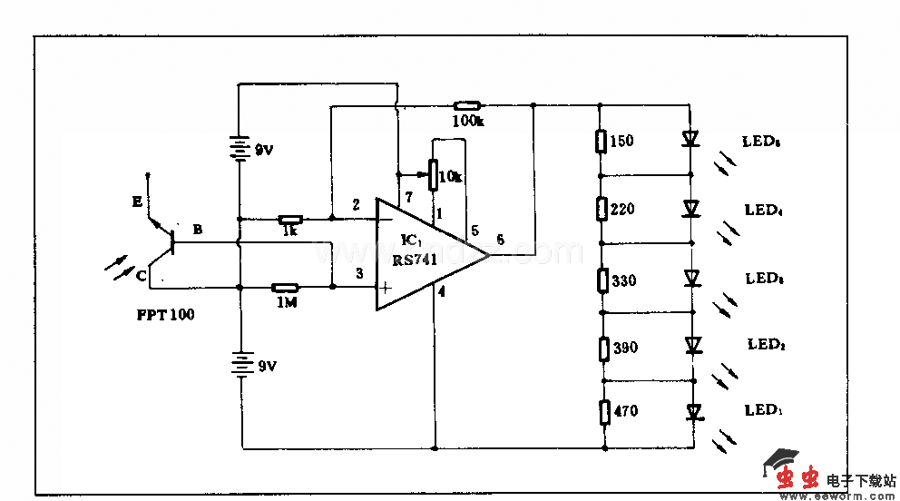 用发光二报管且示的照度计电路