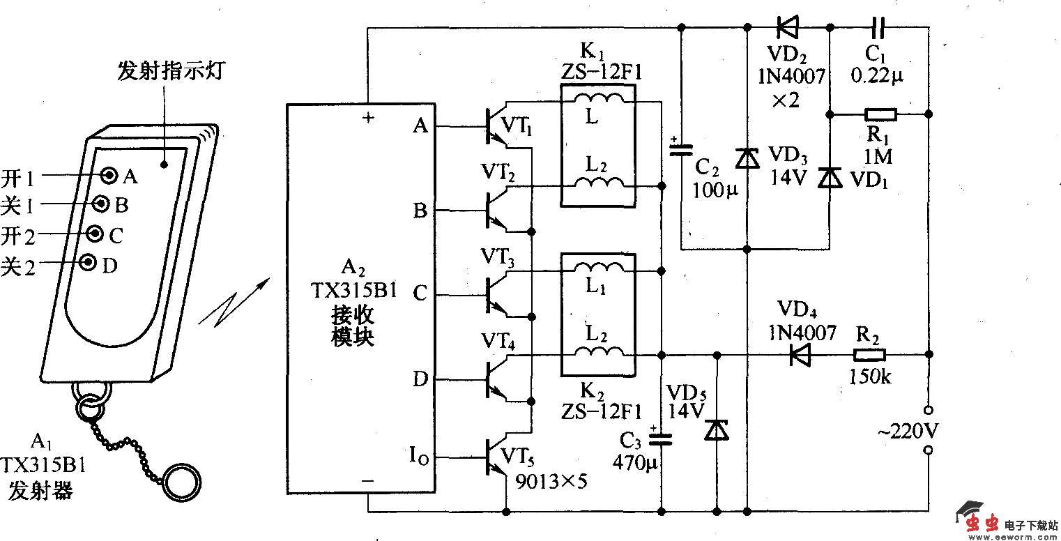 开关分明的两路遥控器