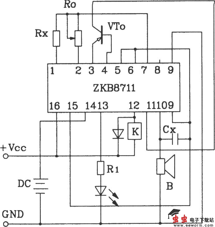 ZKB8711自控报警集成电路用于恒温自动控制报警电路
