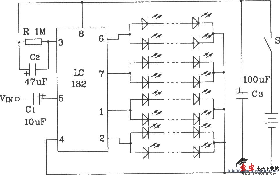 LC181音频调制彩灯控制芯片构成直流彩灯控制电路