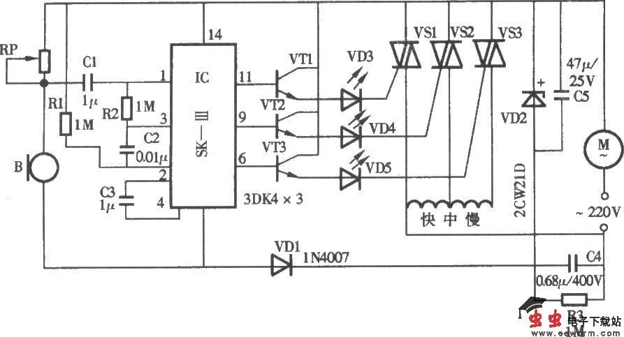 声控电风扇变速电路