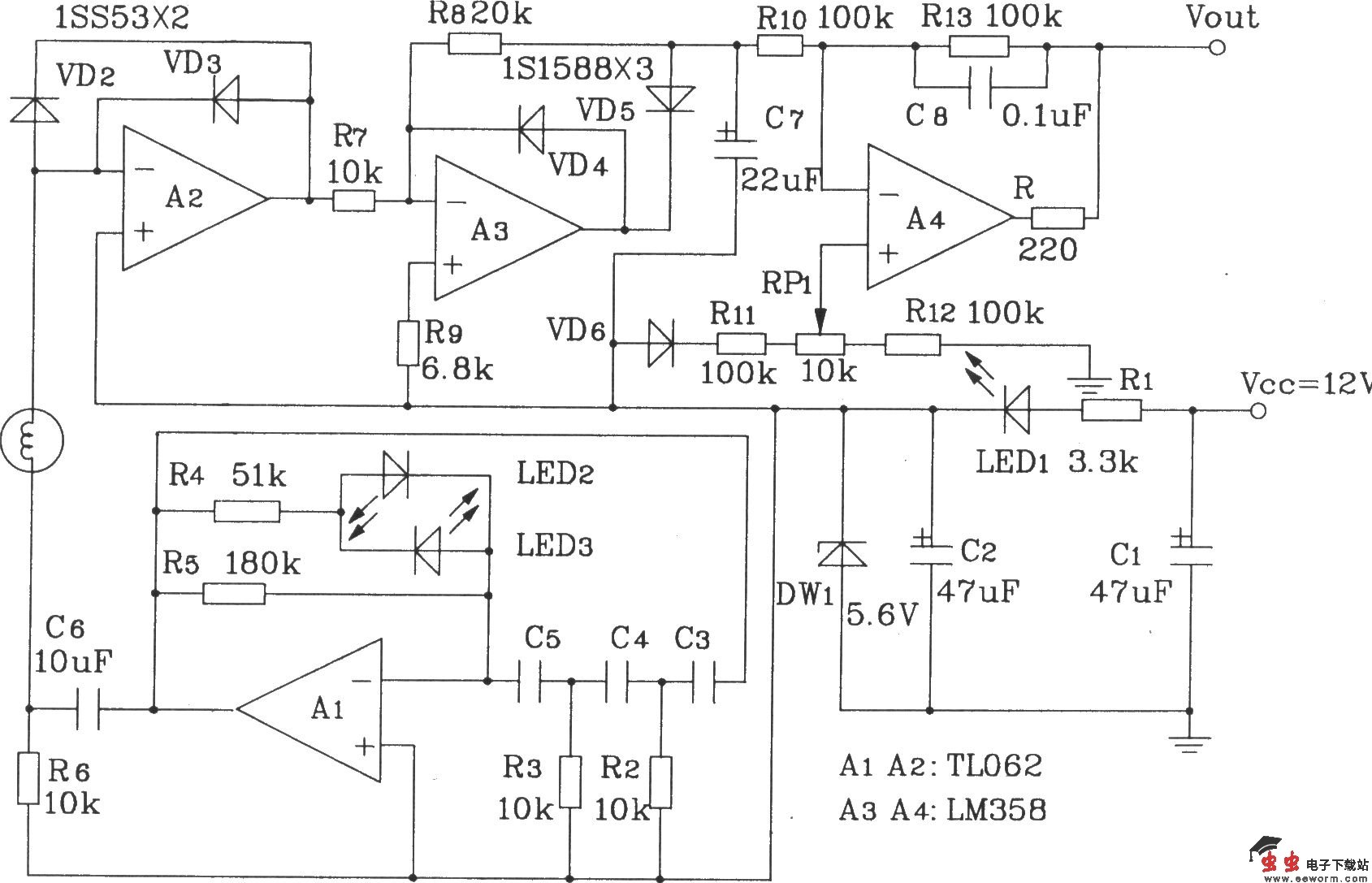 阻抗式湿敏元件简单应用电路