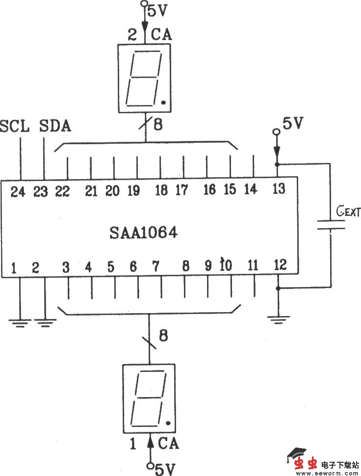 SAA1064串行I2C总线LED显示驱动集成电路静态驱动接口电路