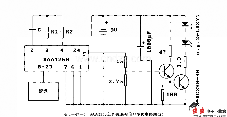SAAl250(电视机)红外线遥控发射电路