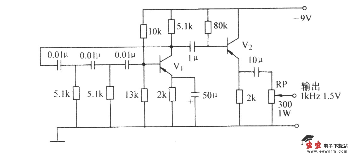 输出幅度可调的RC相移式振荡器