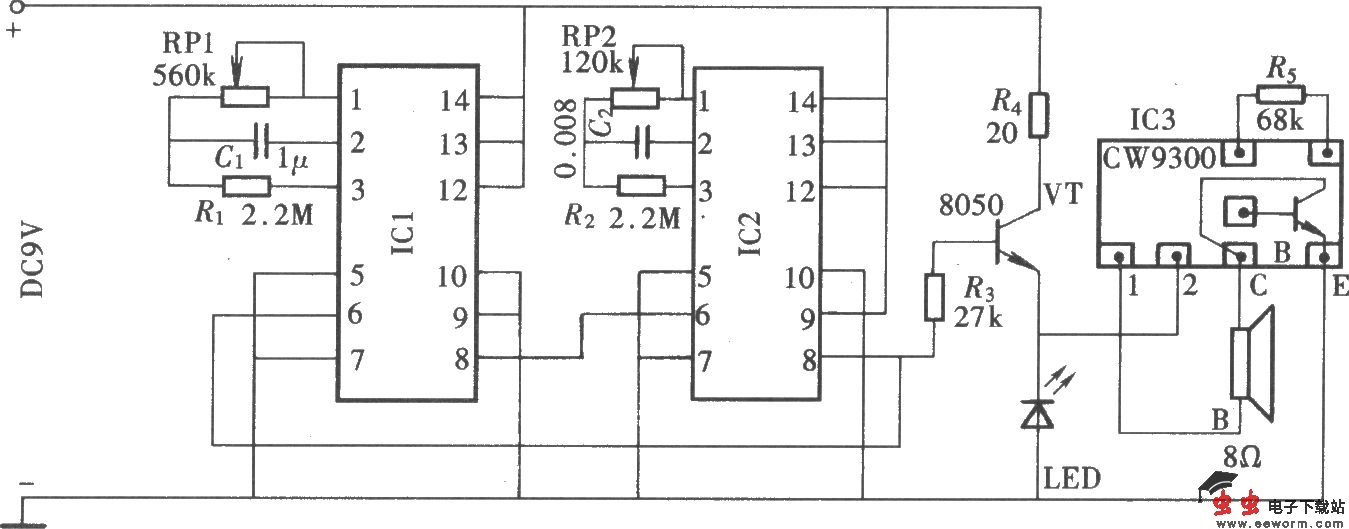 由CD4511组成的循环式定时提醒器电路