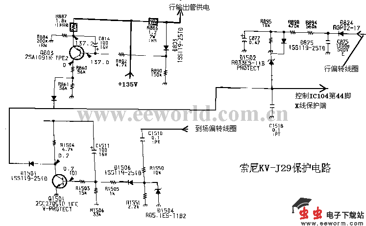 索尼KV-J29彩电保护电路