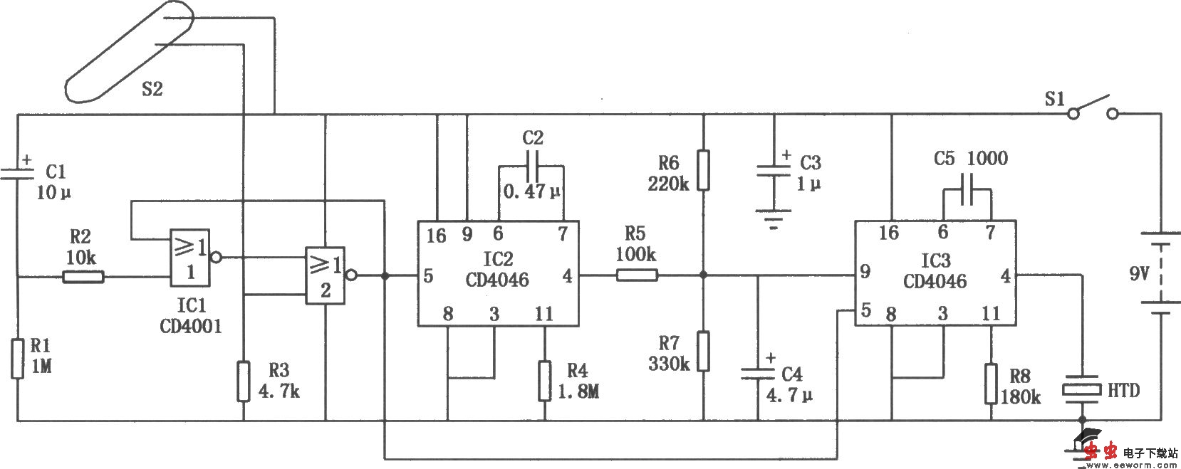 箱包防盗报警器(CD4046)