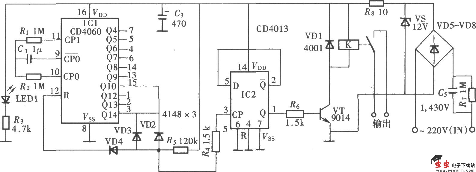 自动循环定时器电路(CD406、CD4013)