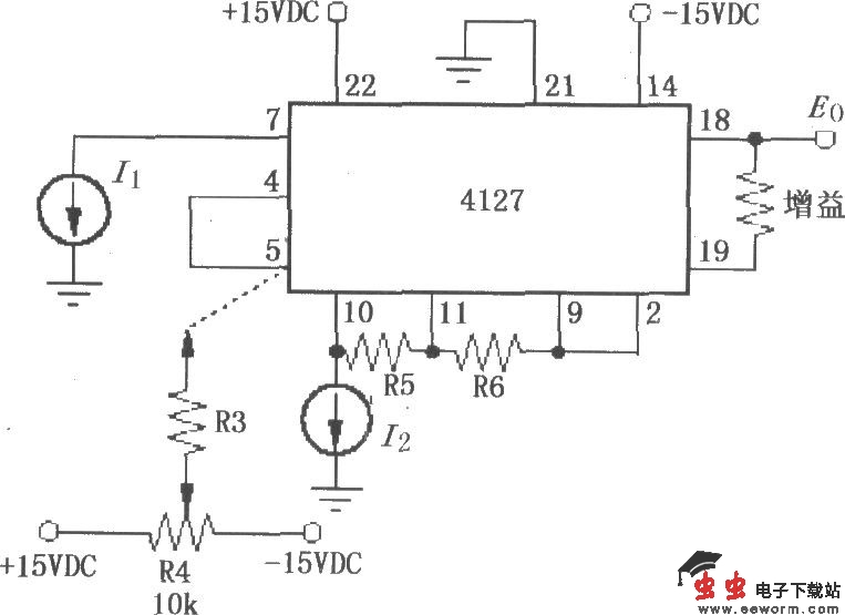 I1和I2为负时的对数变换功能电路(对数放大器4127)
