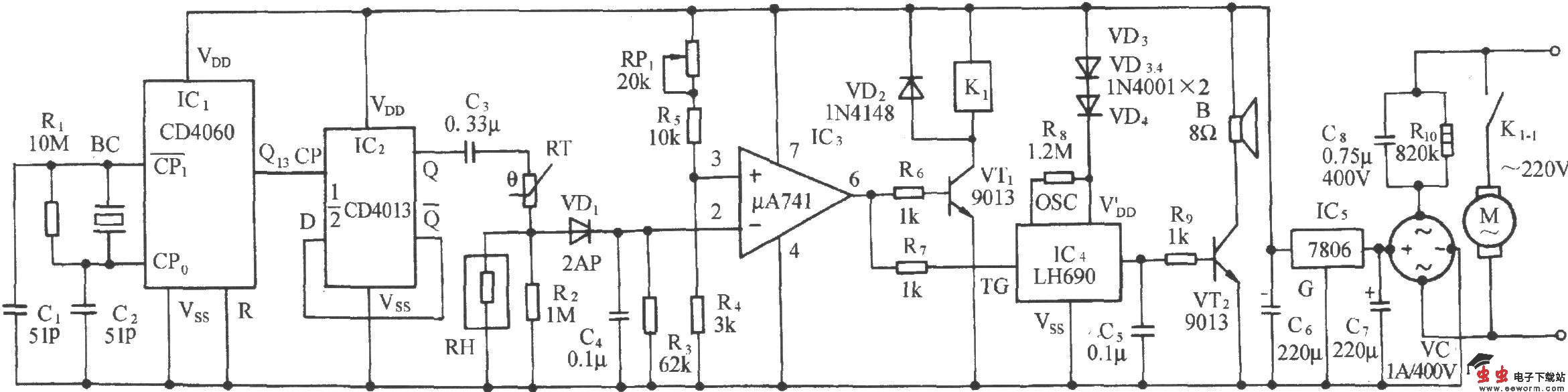 库房湿度检测及自动通风排气装置电路(MS01-A)