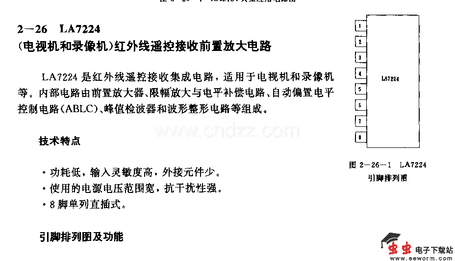 LA7224 (电视机和录像机)红外线遥控接收前置放大电路