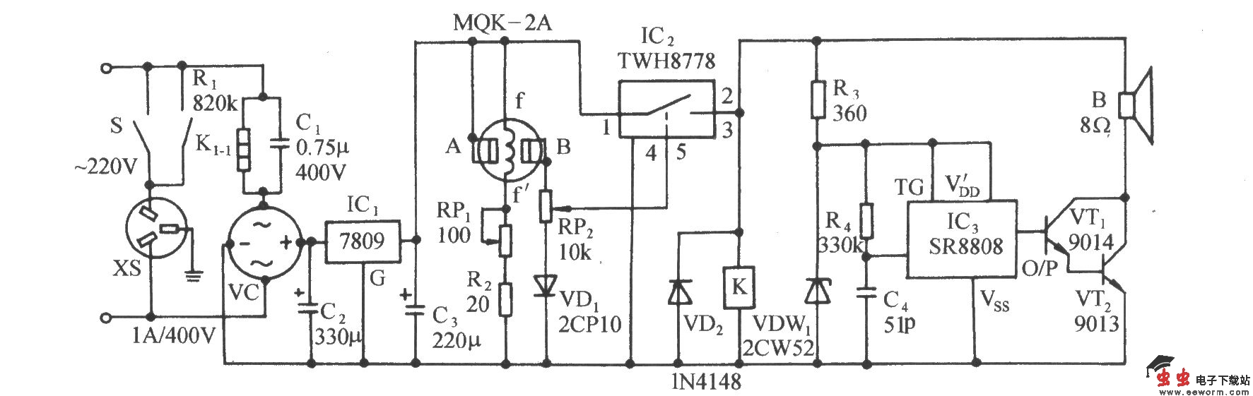 煤气泄漏自动语言报叫电路