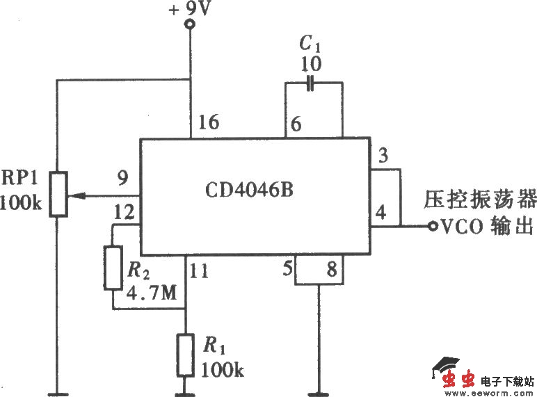 用CD4046组成的有限频率范围振荡器