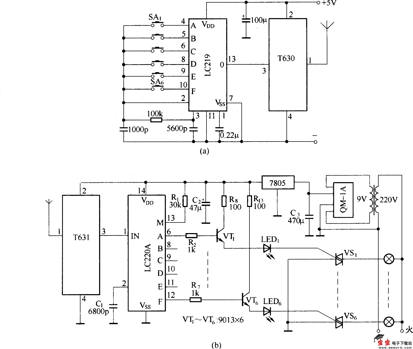 由T630/T631组成的无线长波遥控器
