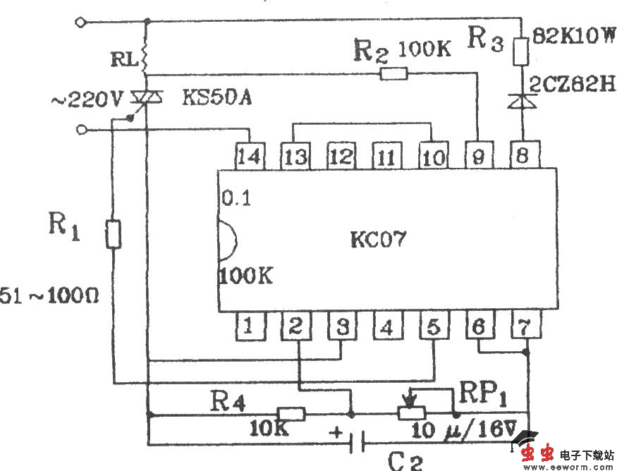 可控硅过零触发器KC07应用电路图
