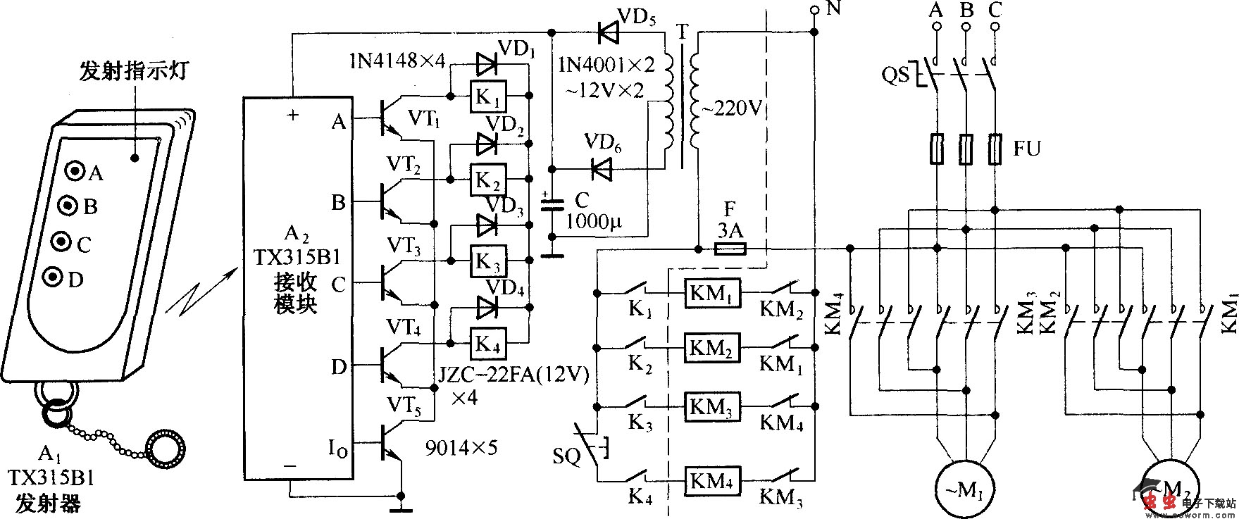 电动单梁吊车无线电遥控器(TX315B1)