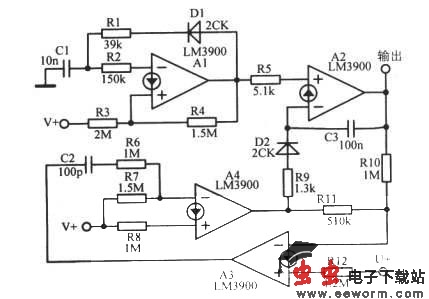使用电流型运放组成的阶梯波振荡器
