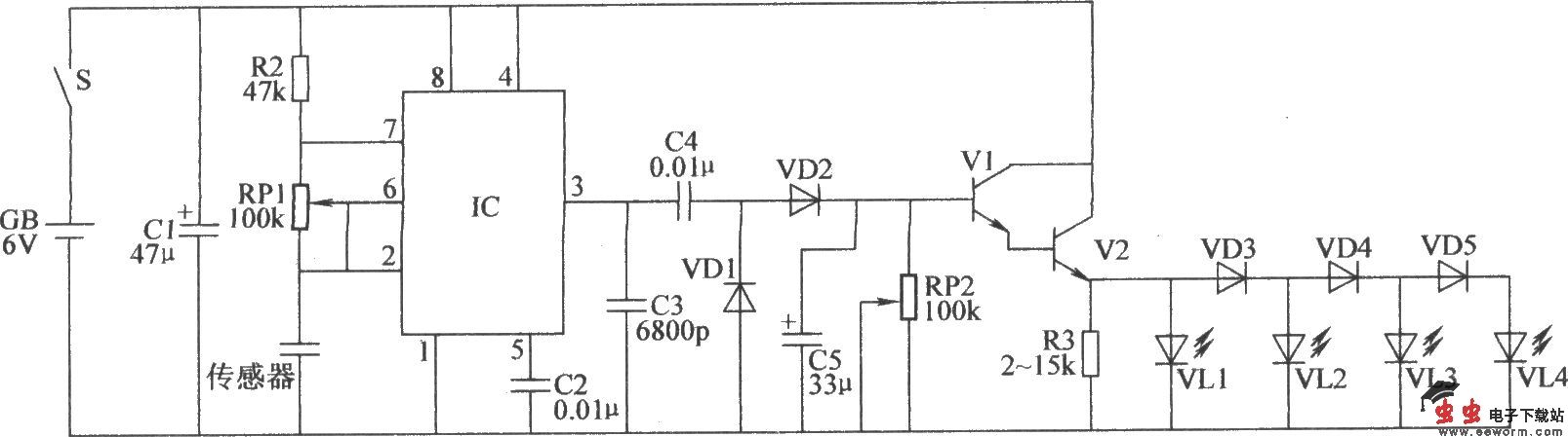 粮食湿度检测器电路(二)