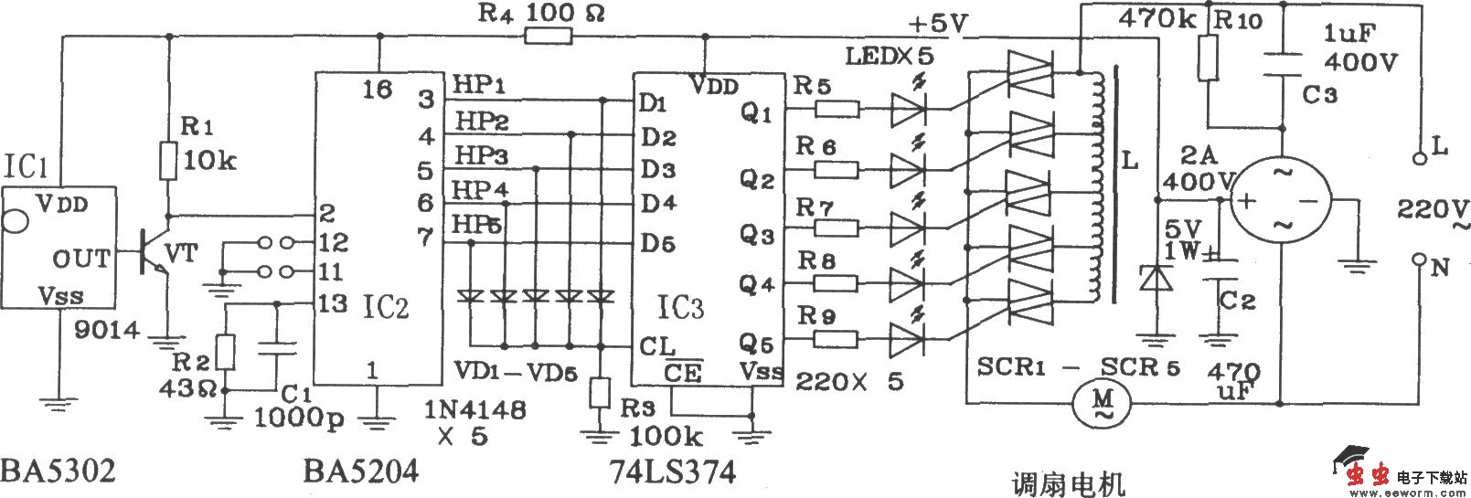 BA5104/5204红外遥控发射、接收集成应用电路图