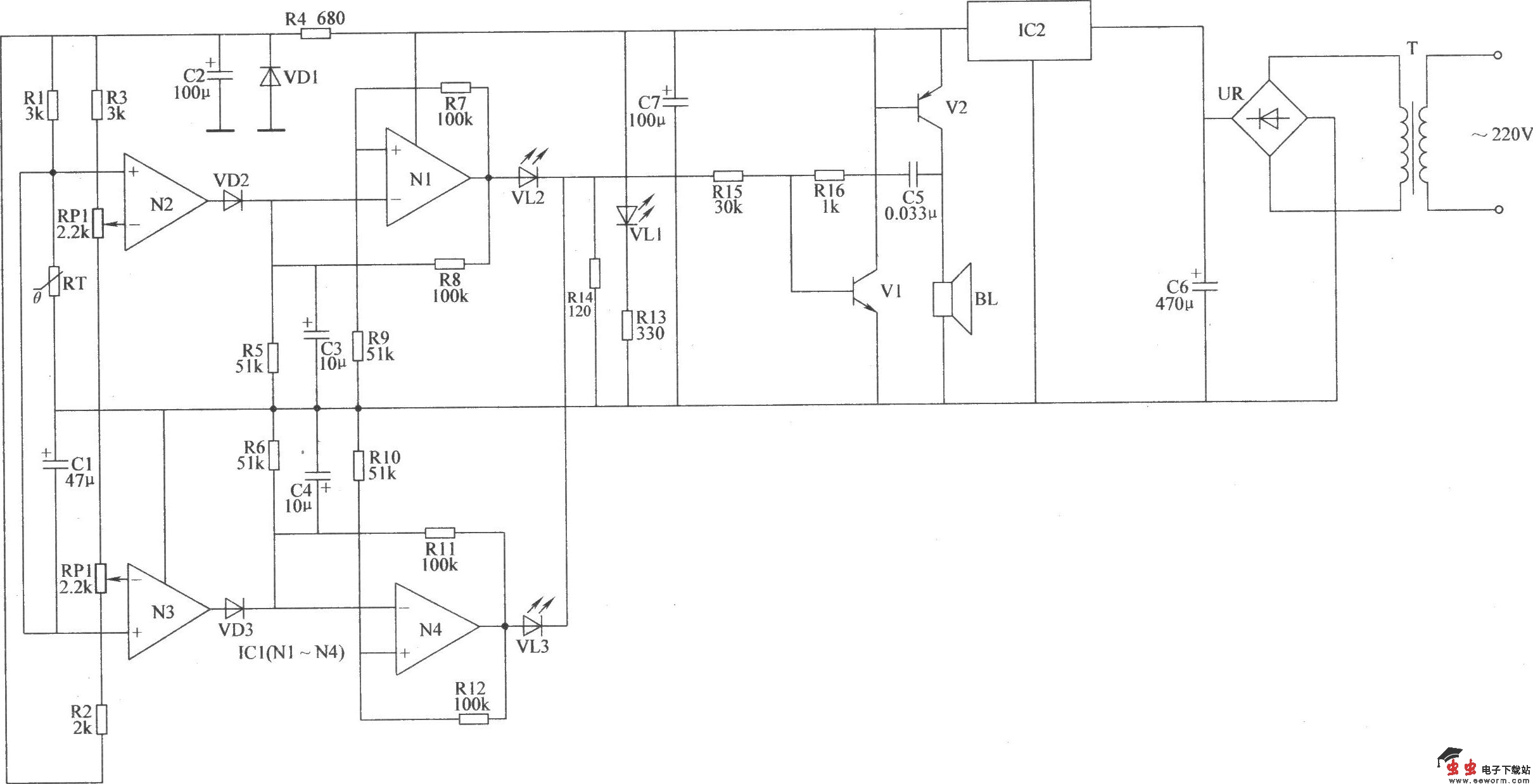 双限温度报警器电路(二)