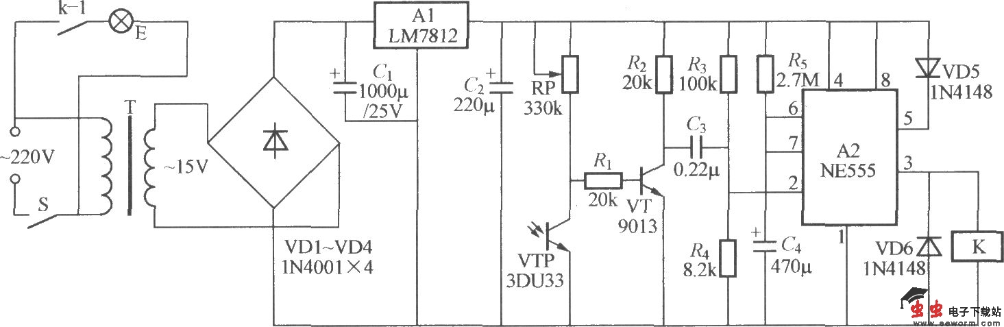 鸡舍自动补光灯电路