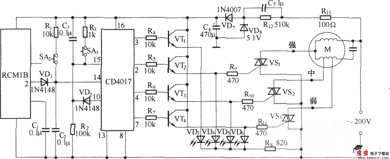 无线遥控电扇调速器(RCM1A/RCM1B组成收发模块)