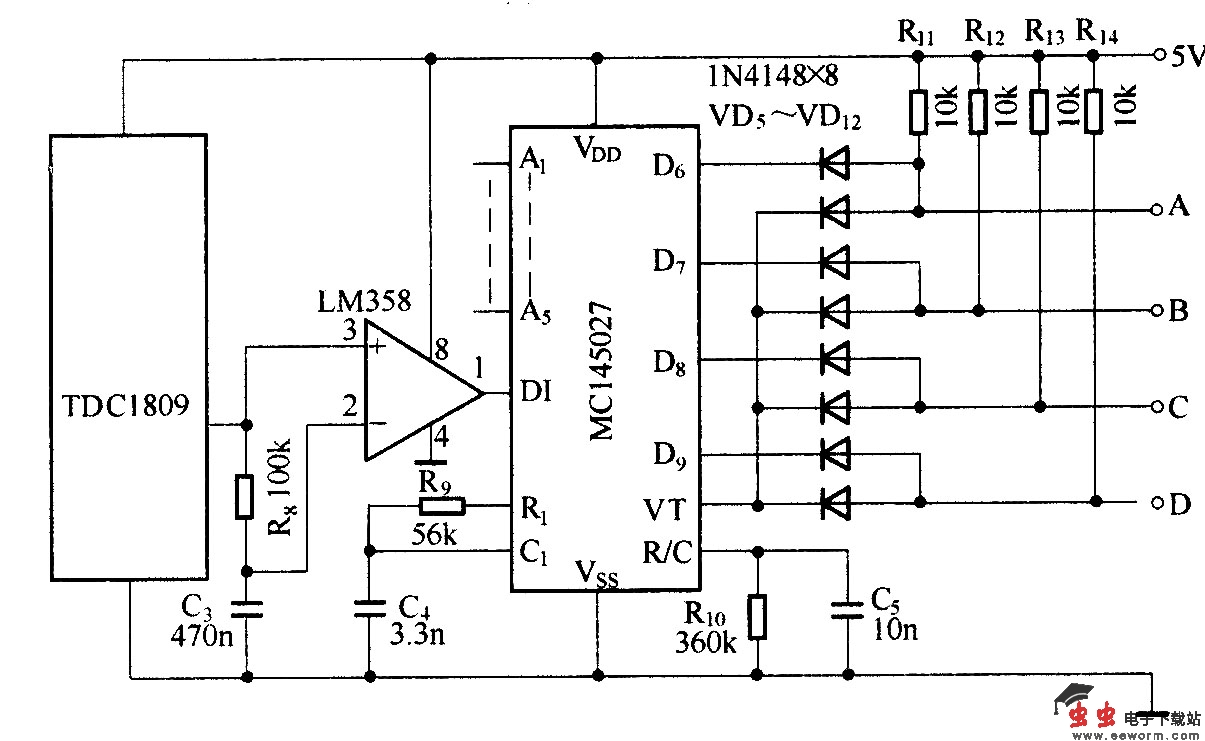 由TDC1808/TDC1809组成的数字编码遥控电路