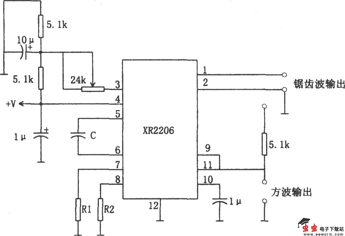XR2206构成的方波和锯齿波振荡器